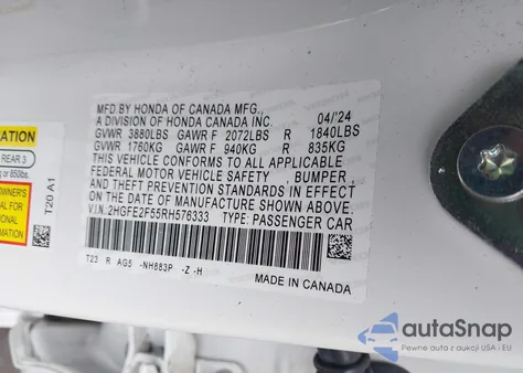 2024 Honda Civic Sport z USA, uszkodzony, nr VIN 2HGFE2F55RH576333